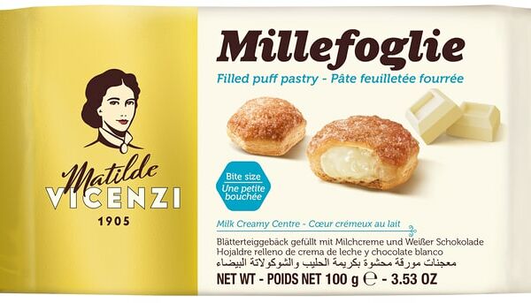 Пирожные Vicenzi слоеные с молочным кремом и белым шоколадом 100г