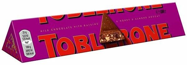 Шоколад молочный Toblerone с изюмом и медово-миндальной нугой 10% 100 г