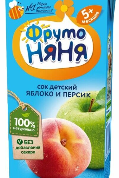 Сок ФрутоНяня яблочно-персиковый неосветленный с 5 месяцев