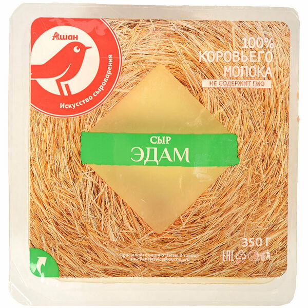 Сыр твердый АШАН Красная птица Эдам нарезка 45%