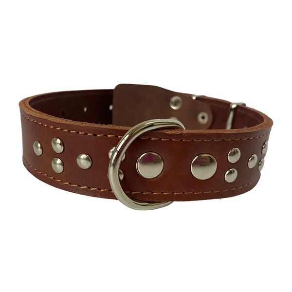 Ошейник Glogin Frais двухслойный короткий Коричневый натуральная кожа 35мм х 43-58см
