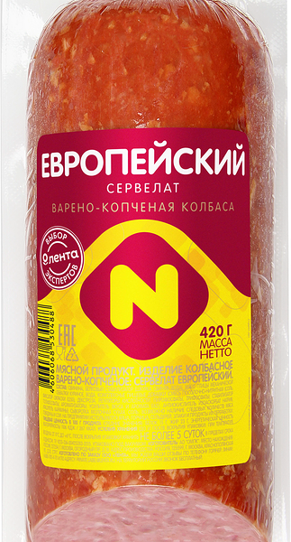 Колбаса копчено-вареная ЛЕНТА Выбор экспертов Сервелат Европейский