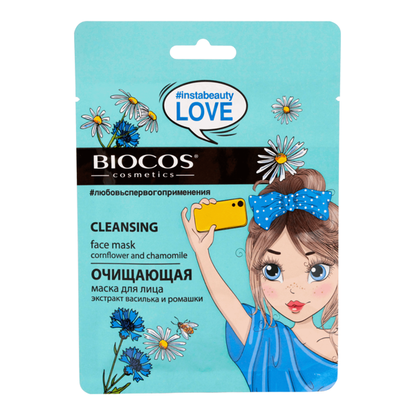 Маска тканевая для лица BioCos очищающая для всех типов кожи 