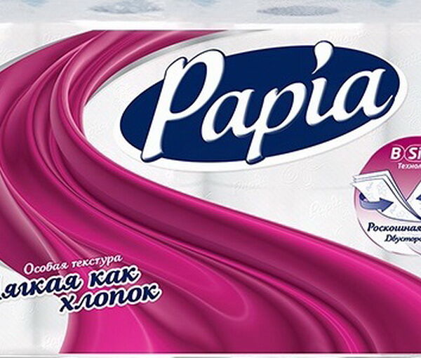 PAPIA бумага туалетная белая трехслойная 8шт