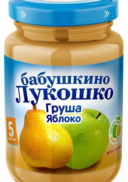 Пюре фруктовое Бабушкино Лукошко груша и яблоко 5+