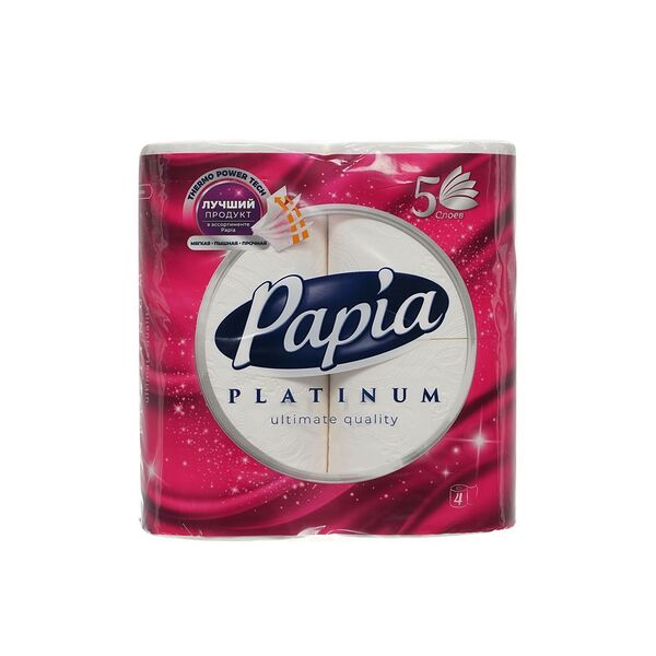 Туалетная бумага Papia Pure & Soft Белая 5 слоёв 4 рулона Россия