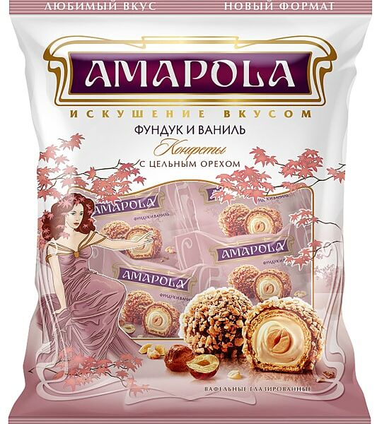 Конфеты Amapola вафельные глазированные Фундук и Ваниль 120г