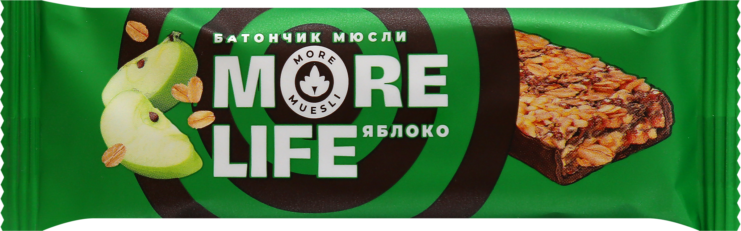 

Батончик-мюсли MORE LIFE со вкусом яблока, с темной глазурью, 32г