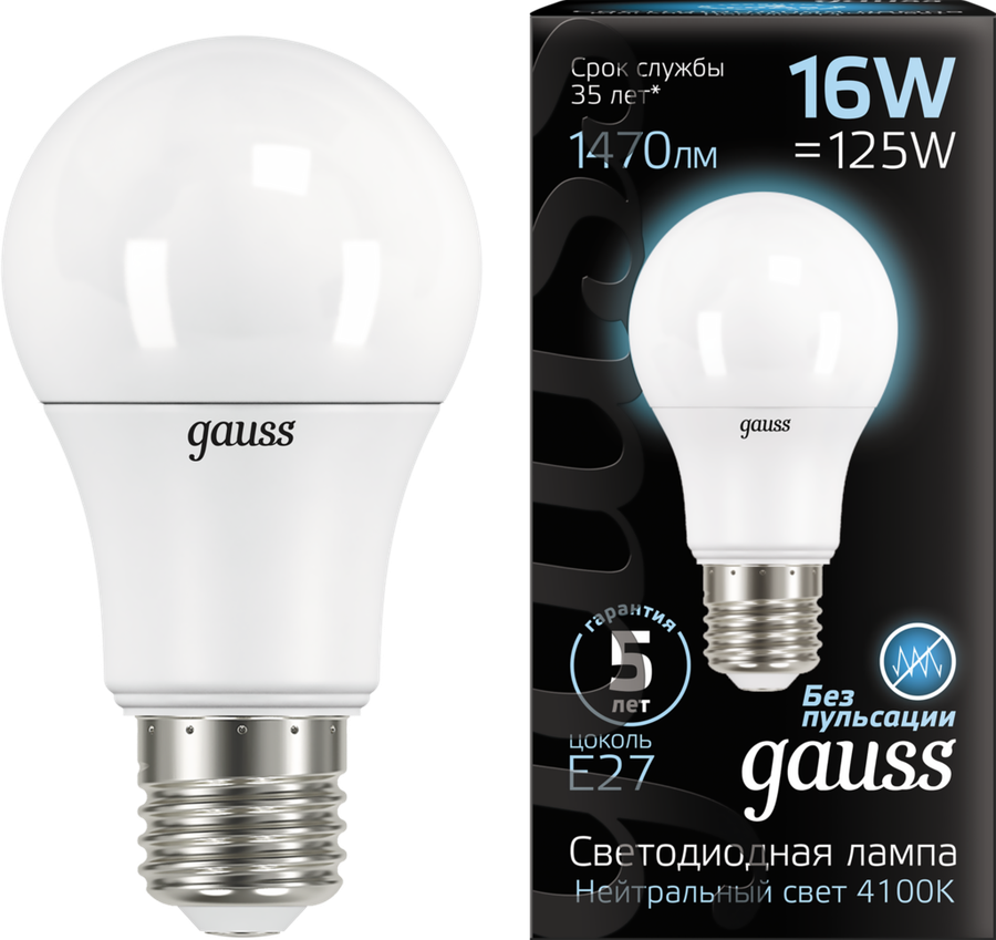 

Лампа светодиодная GAUSS Blk E27 16Вт холодный, груша