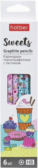 Набор карандашей чернографитных Hatber Sweets/Свитс HB, 6 шт.