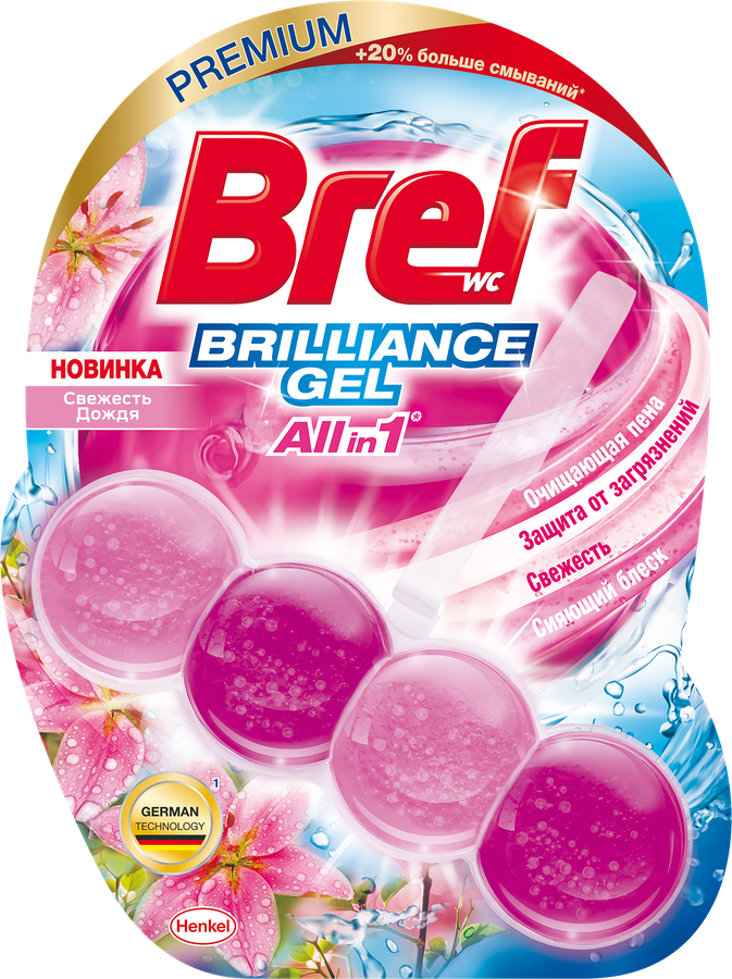 

Блок для унитаза Bref/Бреф Brilliance Gel Свежесть дождя 1 шт.