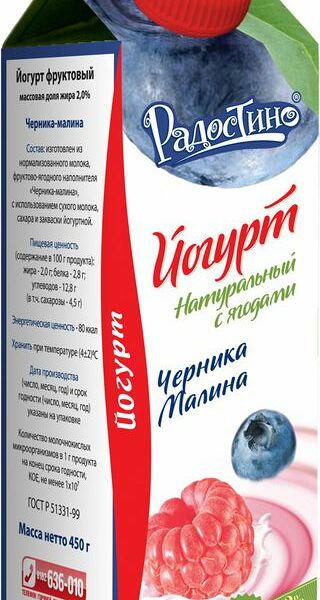 Йогурт Радостино Черника-малина 2.5% 450г