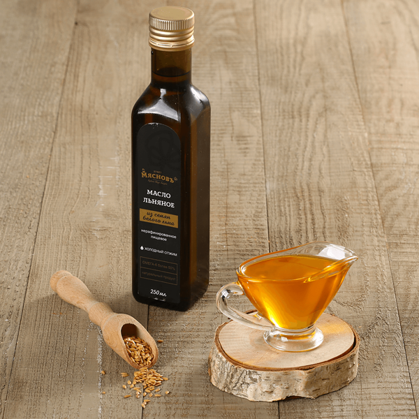 Масло из семян белого льна нерафинированное холодного отжима МясновЪ Буфет