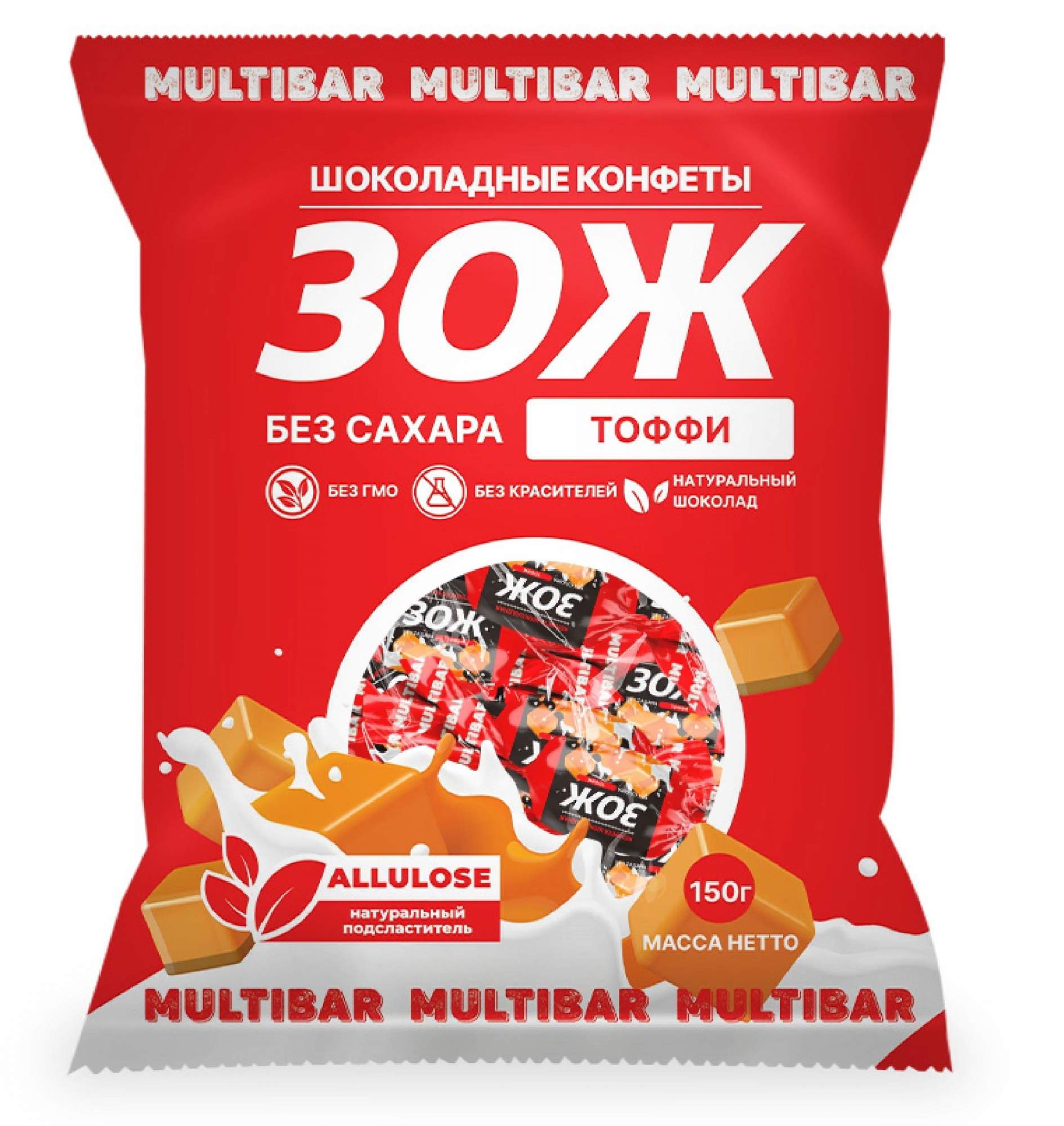 

Конфеты шоколадные Multibar ЗОЖ с вкусом тоффи, без сахара 150 г
