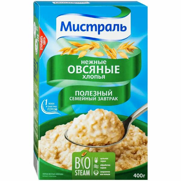 Хлопья Мистраль Нежные овсяные, 400г