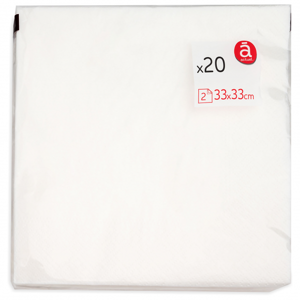Салфетки бумажные Actuel 2-слойные белые 33х33 см, 20 шт