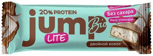 Батончик глазированный 20% протеина Jump.Bio Двойной кокос без сахара 40 г