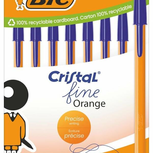 Ручка шариковая BIC Cristal Fine Orange синяя, 8 шт