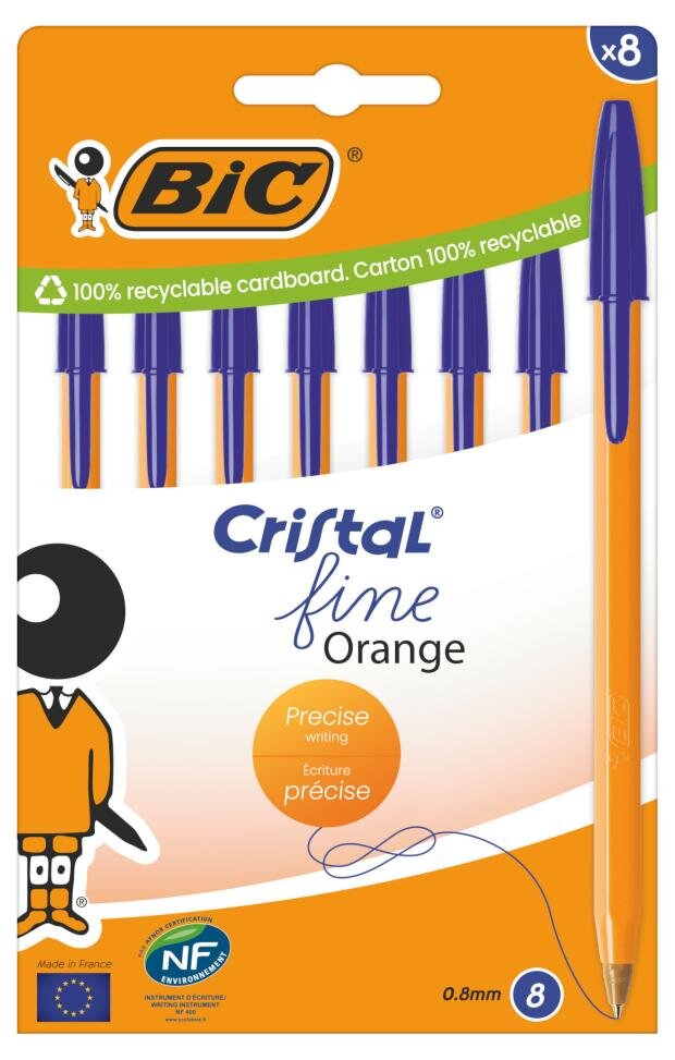 

Ручка шариковая Bic Cristal Fine Orange синяя, 8 шт