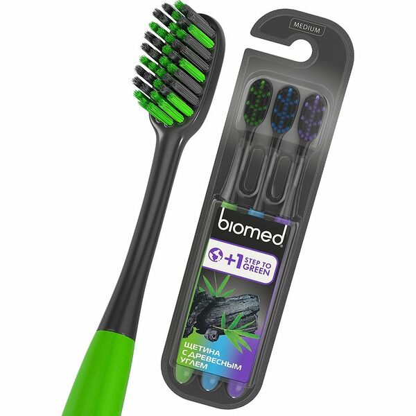 Зубная щетка Biomed Black с древесным углем Medium 3шт
