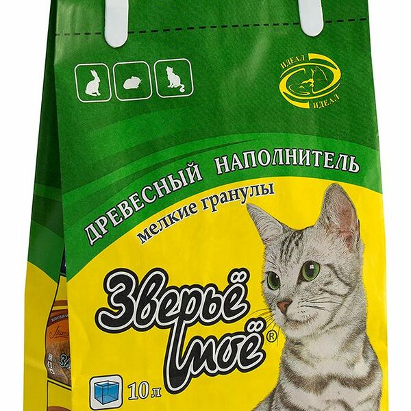 Наполнитель Зверьё Моё для кошачьего туалета, древесный, мелкие гранулы