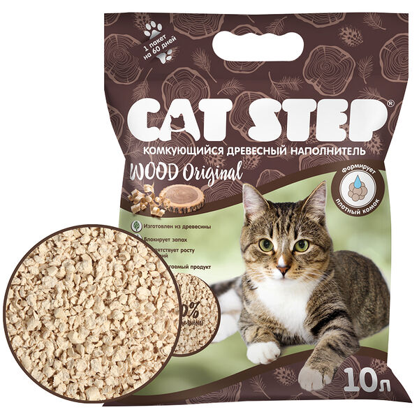 Cat Step Wood Original растительный комкующийся наполнитель 10 л