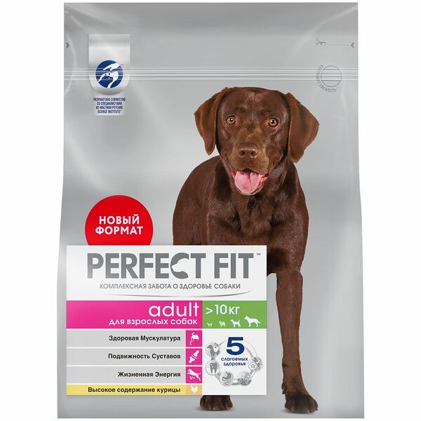 Корм Perfect Fit с курицей для взрослых средних и крупных собак сухой полнорационный, 1.4кг