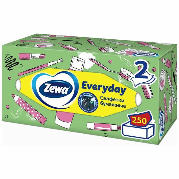 Салфетки бумажные косметические ZEWA Everyday 2 слоя, 250шт