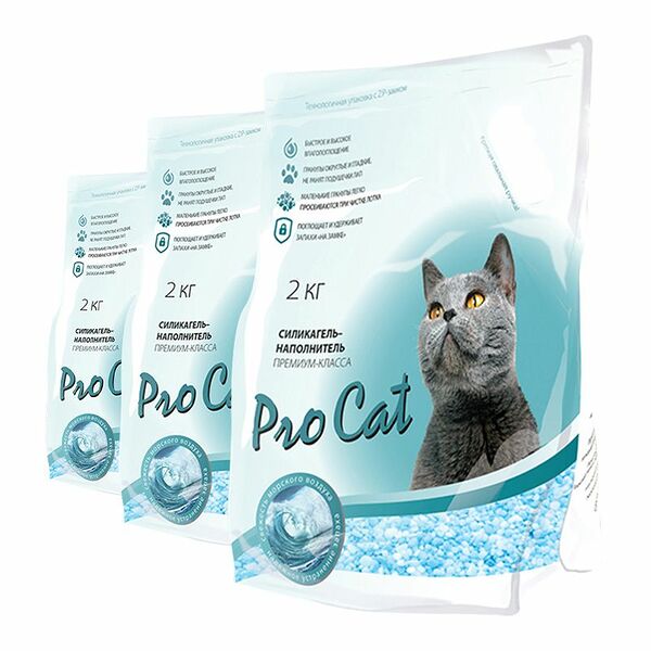 Наполнитель для кошачьего туалета PRO CAT силикагель премиум микс (3 паковки по 2 кг)