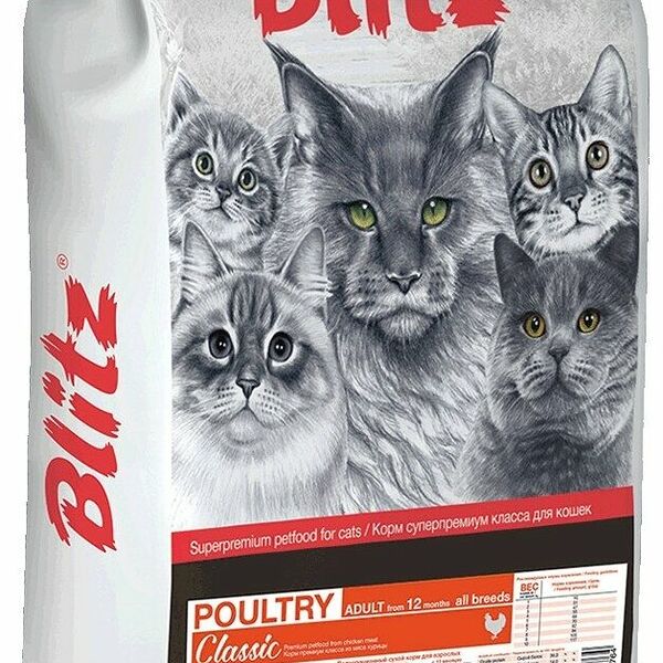 Blitz Classic Poultry Adult Cat All Breeds с домашней птицей для взрослых кошек всех пород 10 кг
