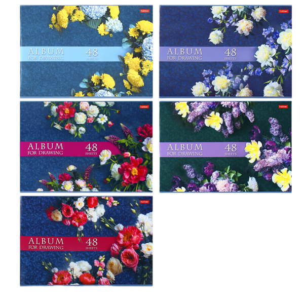 Альбом для рисования А4 на скобе Hatber Роскошные цветы,48 листов,1шт,дизайн в ассортименте