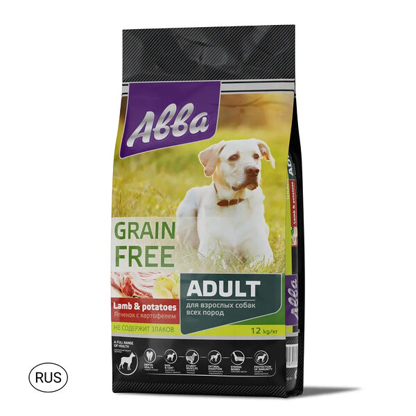 Premium Grain Free Adult корм Aвва для собак всех пород старше 1 года, с ягненком и картофелем