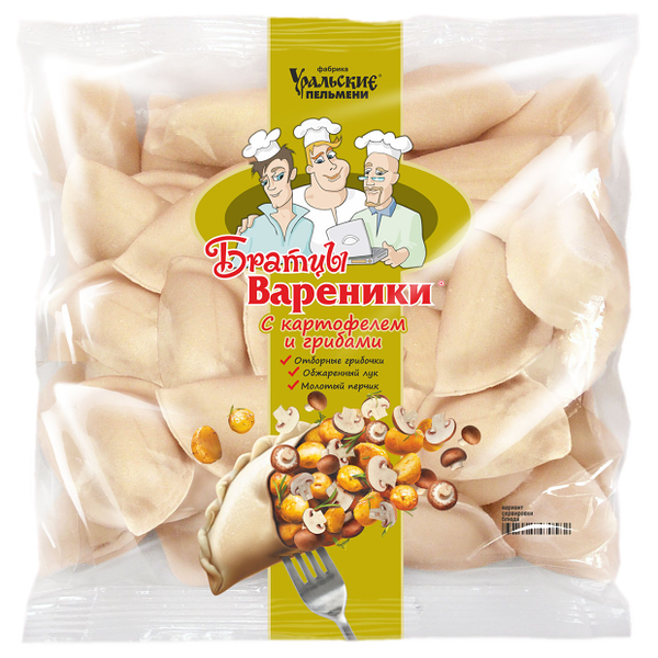 Братцы вареники Уральские пельмени с картофелем и грибами, 350 г 