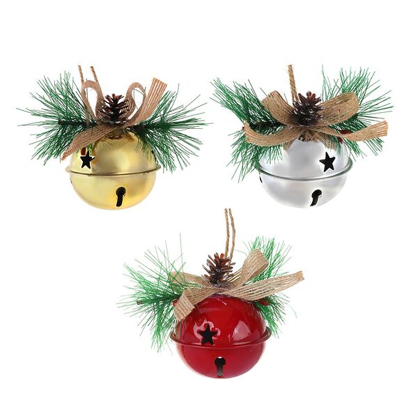 Сноу бум подвеска колокольчик, с еловым декором, металл, 6 см, ассортимент
