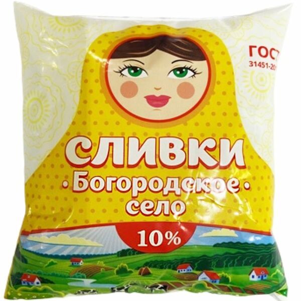 Сливки Богородское Село пастеризованные 10%, 500мл