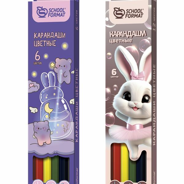 Карандаши цветные для девочки Schoolformat 6 цветов, шестигранные, в ассортименте
