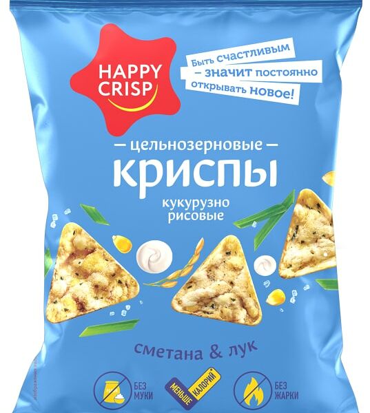 Чипсы Happy Crisp кукурузно-рисовые Сметана и Лук 50г