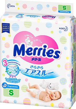 Подгузники 4-8кг S, Merries (80+2шт) Merries Mega вес 82