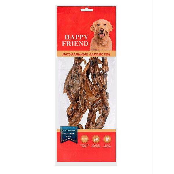 Лакомство для собак HAPPY FRIEND Лапки утиные для средних и крупных пород (упаковка - 10 шт)