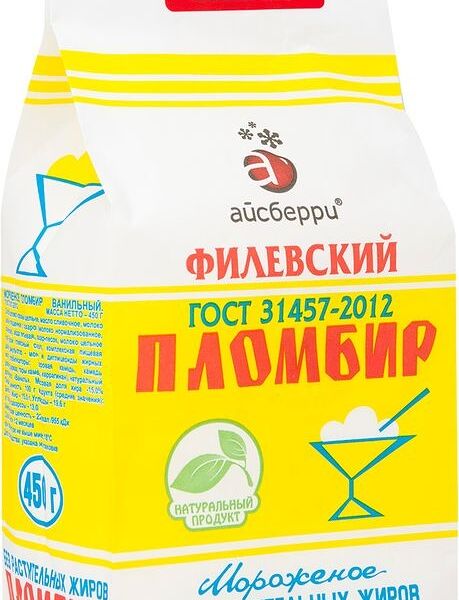 Мороженое пломбир Филевский 12%, 450г