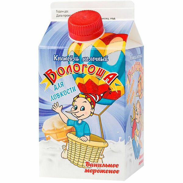 Коктейль молочный Вологжанка ванильное мороженое пастеризованный 2.5%, 470г
