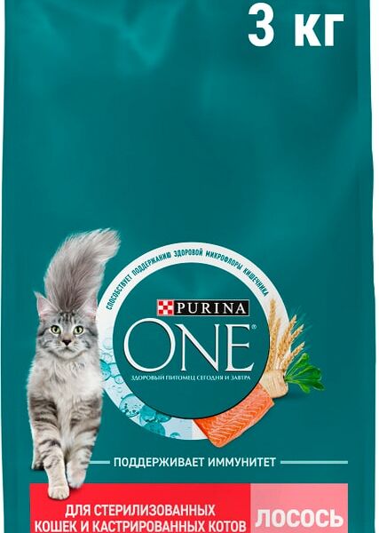 Сухой корм кошек Purina ONE полнорационный для стерилизованных с высоким содержанием лосося 3кг