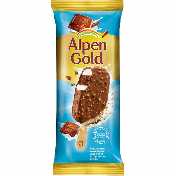 Мороженое эскимо Alpen Gold с молочным шоколадом и хрустящими кусочками, 58г