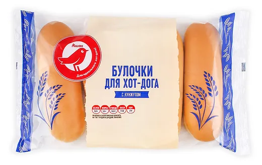 Булочки для хот-дога АШАН Красная птица с кунжутом, 4 шт х 60 г