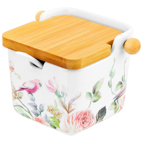 Банка для сыпучих продуктов Певчие птички с ложкой, 250 мл, фарфор