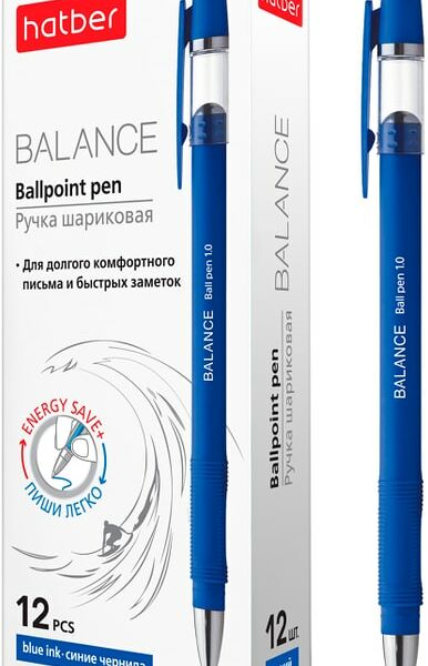 Набор ручек Hatber Balance чернила soft ink шариковая 1мм синяя 12шт