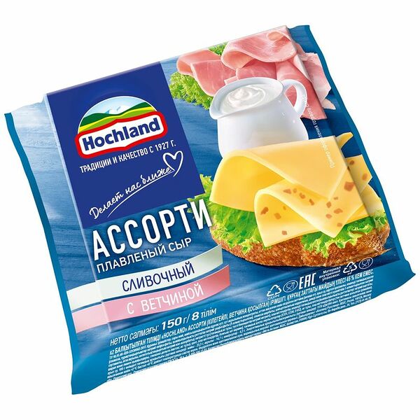 Сыр плавленый Hochland Ассорти ломтики 45%, 150г