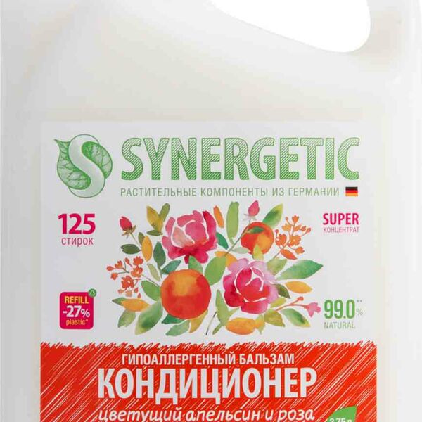 Кондиционер для белья биоразлагаемый гипоаллергенный Synergetic Цветущий апельсин и роза