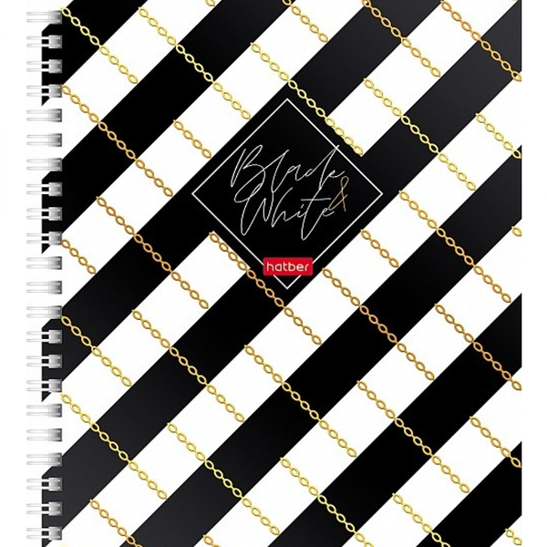 Тетрадь Hatber Black&White на гребне в клетку А5, 96 л, в ассортименте