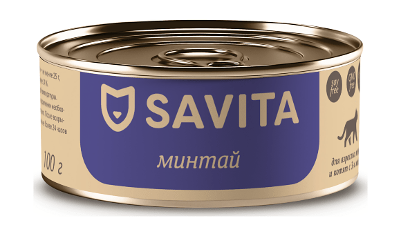 Корм консервированный Savita полнорационный для кошек и котят Минтай
